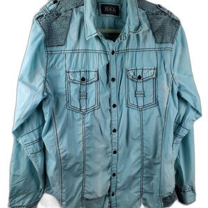 Buckle Black Aqua Shirt Detailed Stitching Size L Western